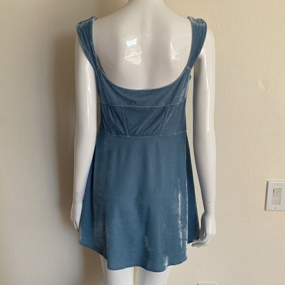 Urban Outfitters Genivieve Blue Velvet Corset Mini Dress Size Large - Picture 9 of 14